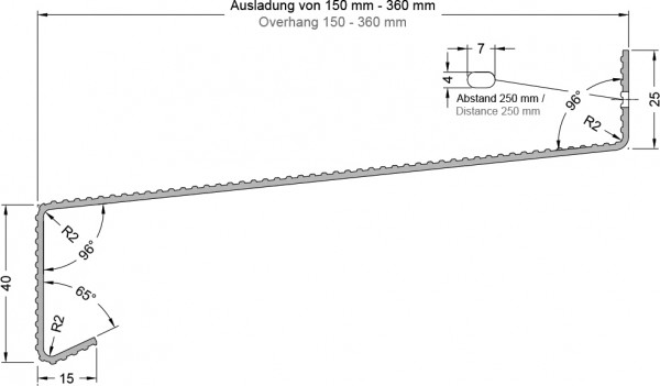 GUTMANN Balkonaustrittprofil BAP40 EV1 Lagerlänge 2500 mm Ausladung 150 mm
