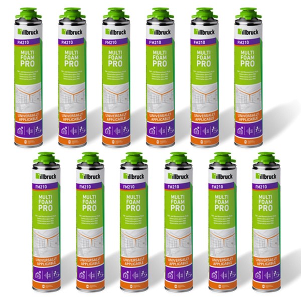 illbruck SET 12x FM210 Fenster- und Fassadenschaum+ á 540ml Dosen - 1K PUR Schaum zur Verfüllung, Dämmung und Isolierung der Fensteranschlussfugen sow