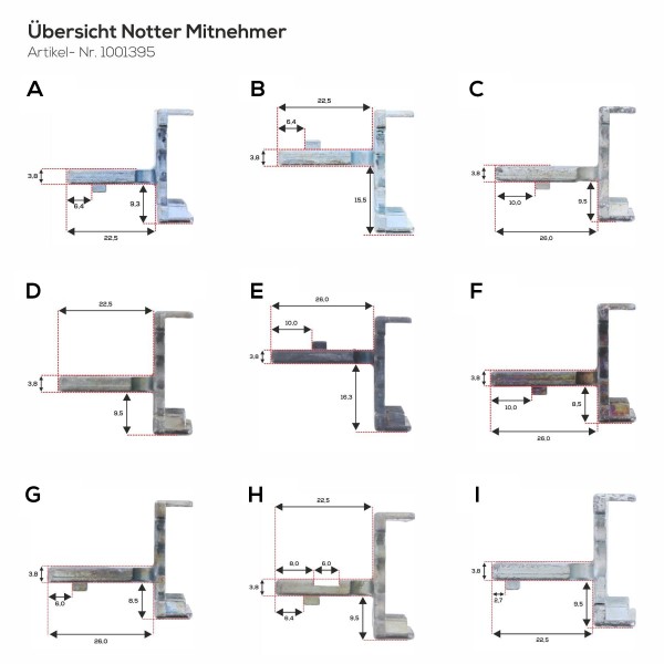 Notter Mitnehmer Zahnschieber für Notter Getriebegriff