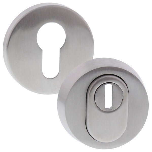 ToniTec® Schutzrosettenpaar Edelstahl matt mit Zylinderabdeckung, Türstärke 68-72 mm