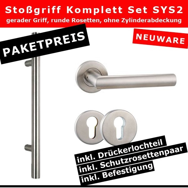 ToniTec® Türgriff Stoßgriff Set komplett gerade Ausführung runde Rosetten 350mm