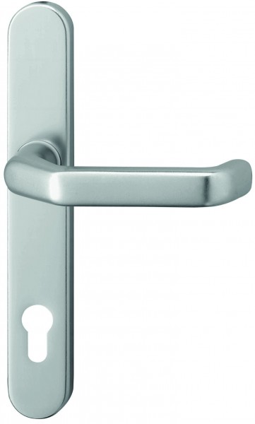 gelbrot Drückergarnitur Serie EMS F1 silberfarbig 92 mm PZ 35 mm Schild