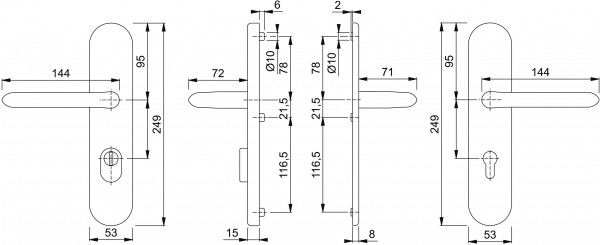 Hoppe Profiltür Türgriffgarnitur ES1 Luxembourg F9 Aluminium stahl 92 mm PZ