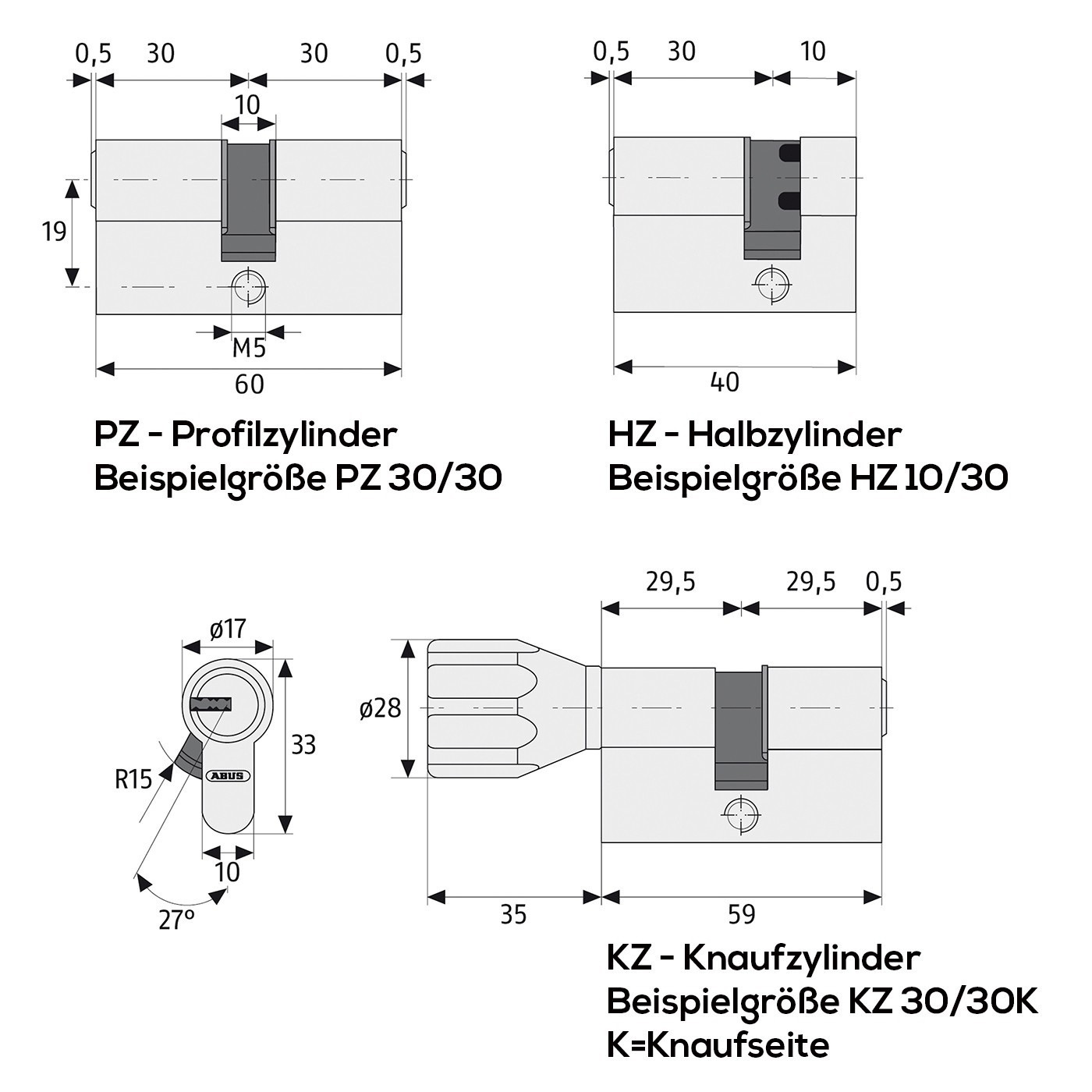 Aufpreis Knaufzylinder für Modell ABUS C73 C83 EC550 EC660