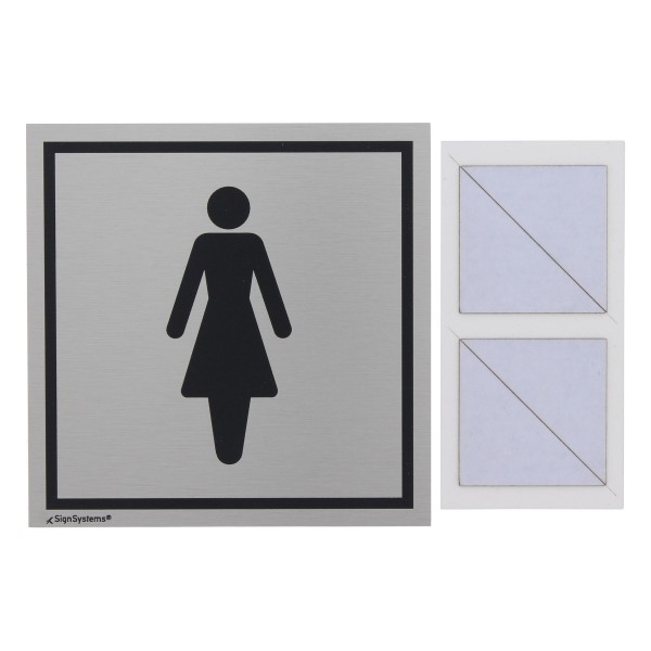 Türschild Tello Quadrat "Frau" 110 x 110 mm Alu silber/ schwarz TE 1000/01