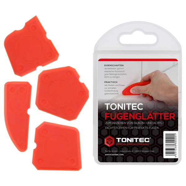 ToniTec Fugenglätter Set 4 teilig Fugenabzieher für Silikon und Acryldichtstoffe Fugenspachtel Silikonabzieher