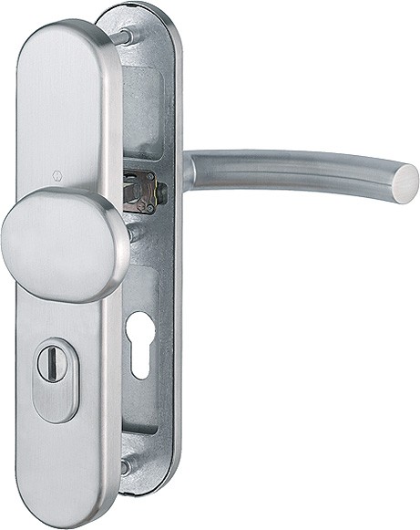 HOPPE Sicherheits-Wechselgarnitur Trondheim E86G/3332ZA/3310/1430Z Langschild oval 15mm ES 1 mit ZA PZ 72mm VK 8mm TS 42-47mm edelstahl matt