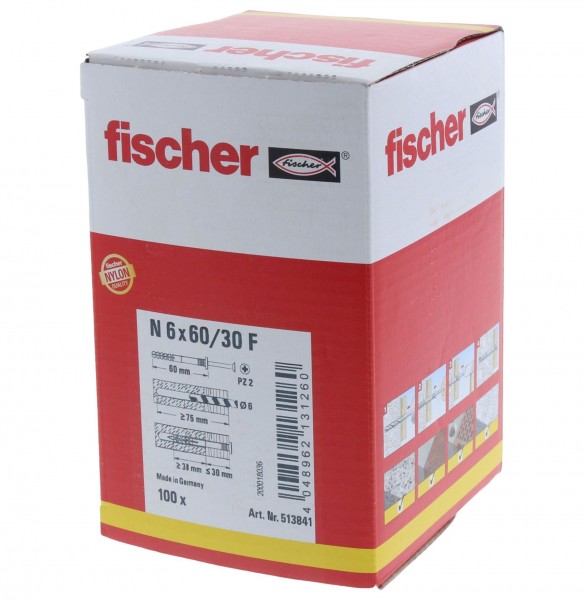 [NR] Fischer Nageldübel N 6x60/30 F Flachkopf 100 Stück