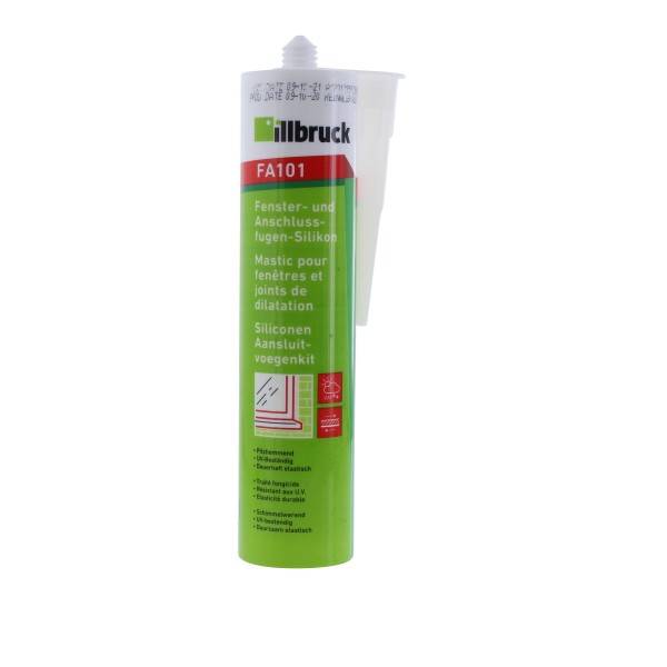 Illbruck FA101 Fenster- und Anschlussfugen Silikon 310-ml-Kartusche neutraltransparent reinweiß 340567 340565