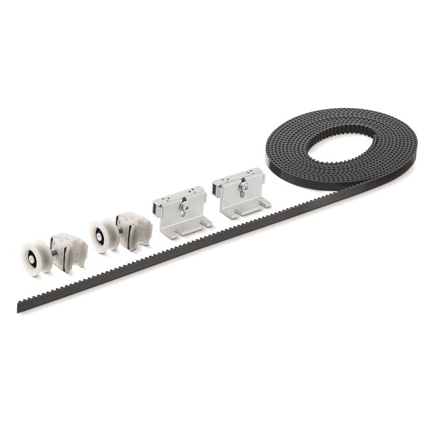 GEZE Set DUOSYNC 2 Perlan für Holzflügel bestehend aus 2x Umlenkrollen, 2x Riemenschlösser, 1x Zahnriemen