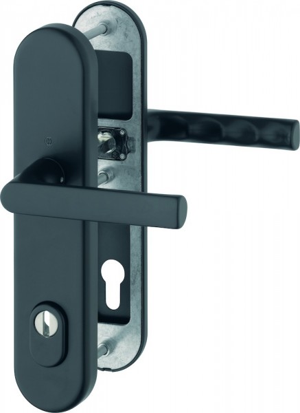 HOPPE Schutz-Drückergarnitur Hamburg mit Zylinderabdeckung 1700/3332ZA/3310 PZ 92 mm Vierkant 10 mm TS 67-72 mm Aluminium schwarz matt