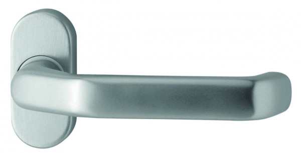 gelbrot Drücker auf Rosette festdrehbar Edelstahl mit Rückholmechanik