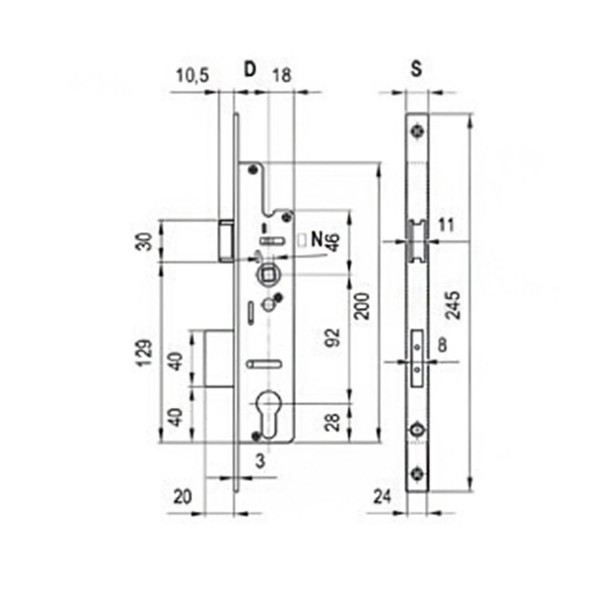 ToniTec Rohrrahmenschloss 92mm PZ Stulp 24mm käntig verzinkt 8mm Nuss