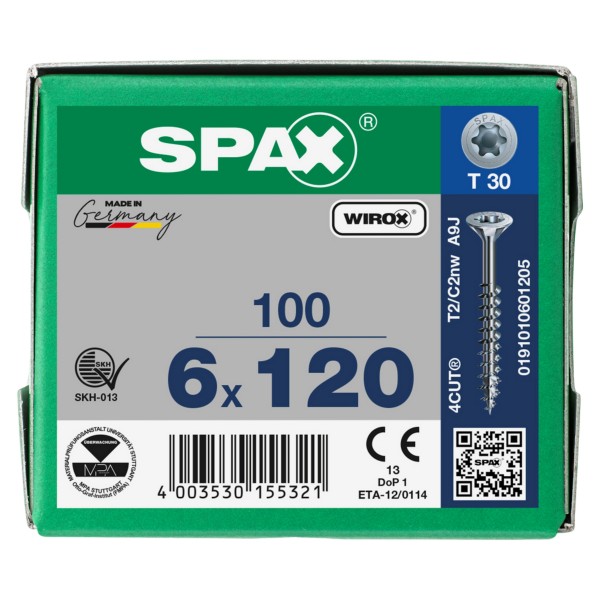 SPAX T Star plus T30 Universalschraube 6x120 Senkkopf Teilgewinde WIROX 100 Stück