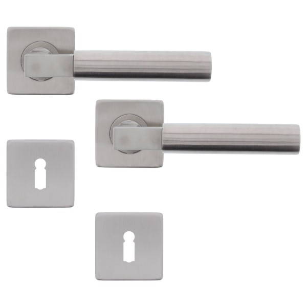 ToniTec® Rosettengarnitur "Baustil" eckig Drückergarnitur L-Form Edelstahl