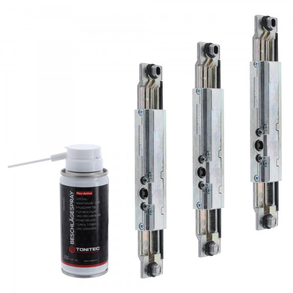 Schüco Kammergetriebe Getriebe 23 als 3 er Sparset DIN Links 223285 / 243033 mit ToniTec Beschlägespray