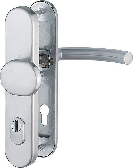 HOPPE Sicherheits-Wechselgarnitur Trondheim E86G/3332ZA/3310/1430Z Langschild oval 15mm ES 1 mit ZA PZ 92mm VK 10mm TS 67-72mm edelstahl matt