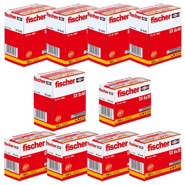 1000 Stück Fischer Dübel (500x SX6, 500x SX8 )