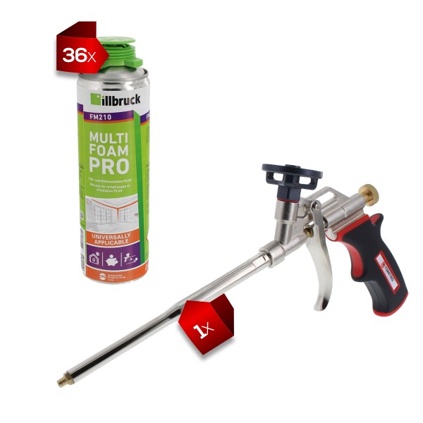 36 x illbruck FM210 Fenster- und Fassadenschaum 500 ml 1K PUR Schaum + 1 x ToniTec Schaumpistole Dosierpistole PLUS