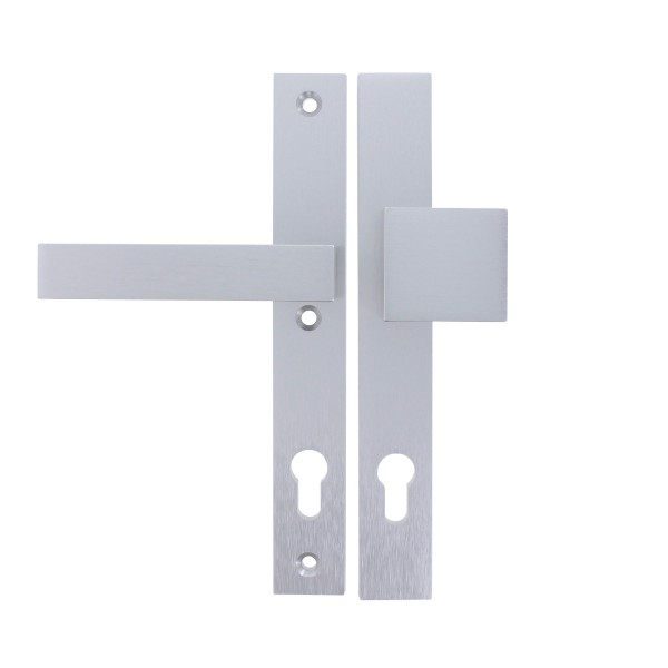 ToniTec® Schmalrahmen-Wechselgarnitur „LEON“ PZ 92 mm Schild eckig 35 mm F1 Silber gebürstet universal 070295