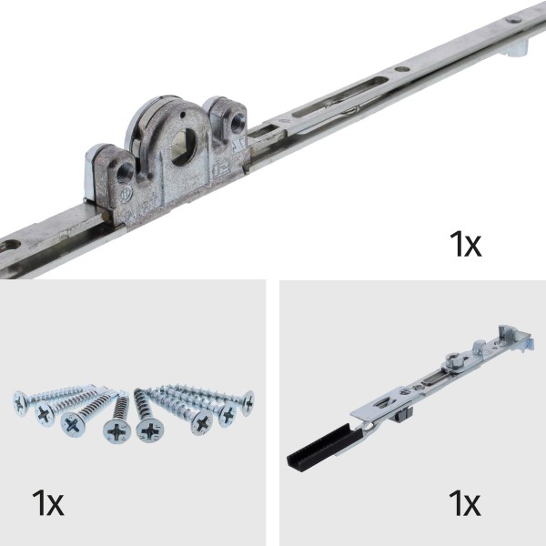 SI Siegenia Fenstergetriebe Getriebe 23 Größe 120 (FFH 1201-1400 mm) Griffmaß 590 mm mit Kippriegelbauteil und ToniTec Schraubenset KL-FR 8