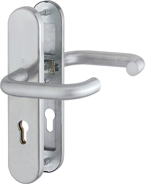 HOPPE Sicherheits-Drückergarnitur Paris E138Z/3331/3310 Langschild oval 12mm ES 1 ohne ZA PZ 72mm VK 8mm TS 42-47mm edelstahl matt