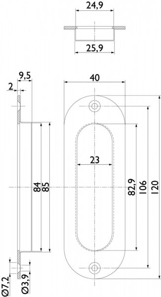 Hermat Schiebetürmuschel 3657 OL ungelocht 120 x 40 mm abgerundet