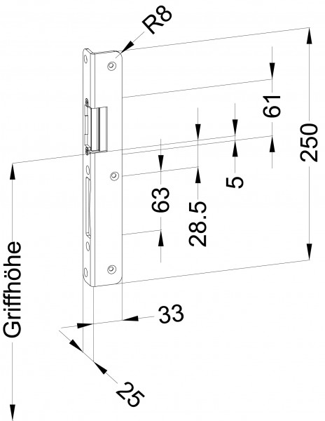WINKHAUS Winkel Schließblech T-A 25/33 R8 mattchrom links