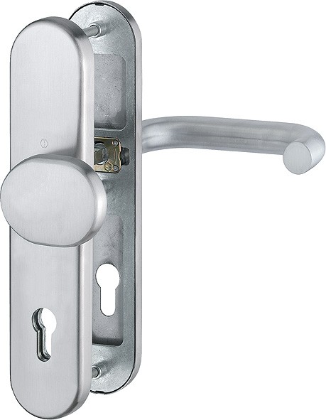 HOPPE Sicherheits-Wechselgarnitur Paris E86G/3331/3310/138Z Langschild oval 12mm ES 1 ohne ZA PZ 92mm VK 10mm TS 67-72mm edelstahl matt