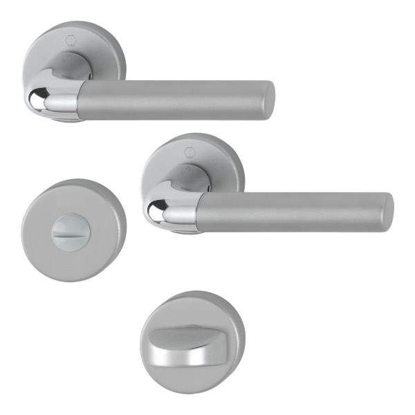 Hoppe Badgarnitur Bremen SK/OL F49/F9-2 verchromt /Aluminium stahl matt