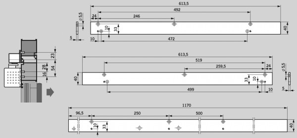 Dorma Montageplatten Set für G-SR/BG silberfarbig Contur Design