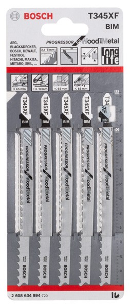 Bosch Stichsägeblätter a 5 Stück Progressor T 345 XF BiMetall 132mm