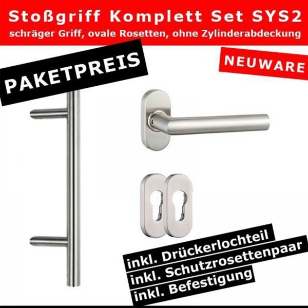 ToniTec® Türgriff Stoßgriff Set komplett schräge Ausführung ovale Rosetten 600mm