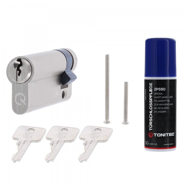 greenteQ Halbzylinder SX 30 8-F mit 3 Schlüssel verschiedenschliessend 10/30 mit ToniTec Zylinderspflegespray ZPS50 50ml