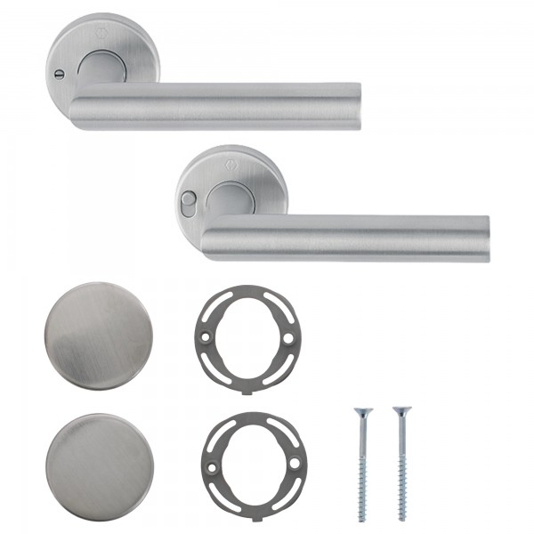 HOPPE MiniLock Rosettengarnitur Amsterdam Profilzylinder Schnellstift TS 37-47 mm – inkl. ToniTec Blindrosettenpaar Edelstahl matt DIN rechts