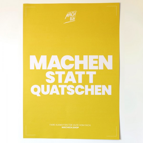 MACH ICH® Poster beidseitig 50x70 cm gelb/rot MACHEN STATT QUATSCHEN (gelb) + ICH DREH SCHRAUBEN, KEINE DÄUMCHEN (Mach-Ich-rot)