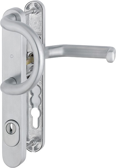 HOPPE Sicherheits-Wechselgarnitur Liverpool E538G/3359ZA/3357N/1313G Langschild oval 15mm ES 1 mit ZA PZ 92mm VK 8mm TS 67-72mm edelstahl matt