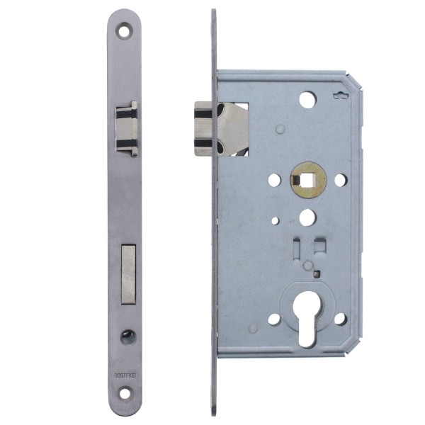 ToniTec® Einsteckschloss Soft Lock "Flüsterfalle" 55/72/8, Edelstahl Stulp 20 x 235 mm