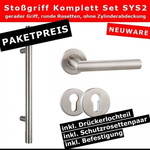 ToniTec® Türgriff Stoßgriff Set komplett gerade Ausführung runde Rosetten 600mm