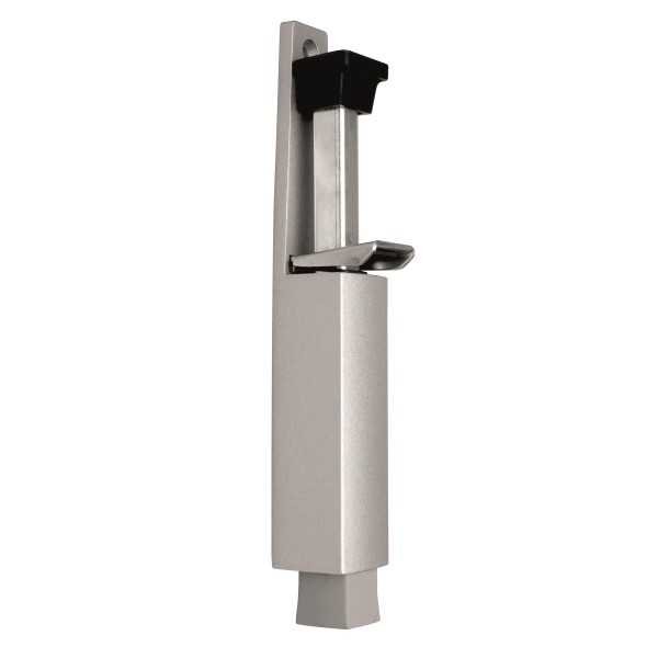 gelbrot Türfeststeller silber lackiert mit Hub bis 60 mm , Tretbolzen aus