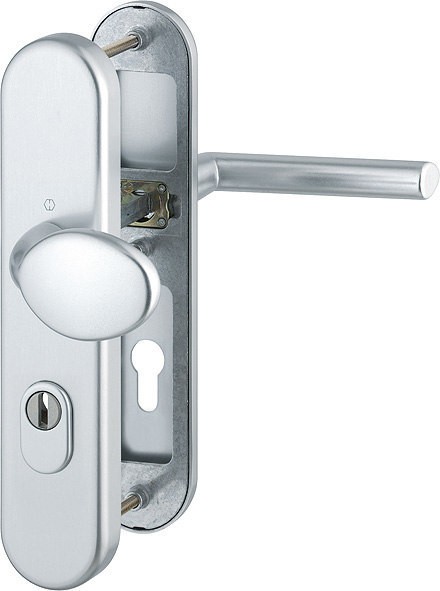 Hoppe Wechselgarnitur Stockholm ES1 F1 Aluminium natur 76G/3332ZA/3410/1140 Schutzbeschlag ES1 m. Zylinder-Abdeckung 72 mm PZ , 8 mm Stift , TS 41 - 4