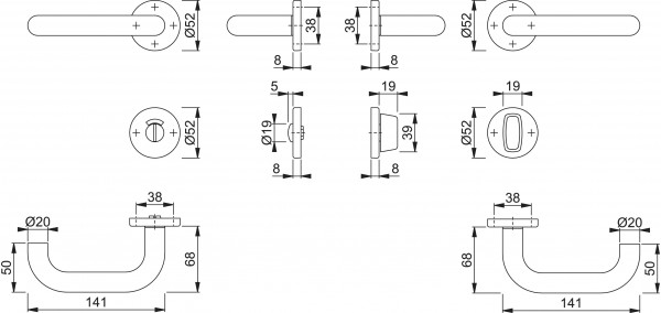 Hoppe Rosettengarnitur Paris E138Z/42KV/42KVS SST RW-SK/OL WC Ausführung F69 Edelstahl