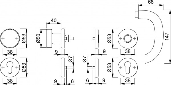 HOPPE Wechselgarnitur Marseille 58/42KV/42KVS/1138,PZ,8,F1,TS 37-42