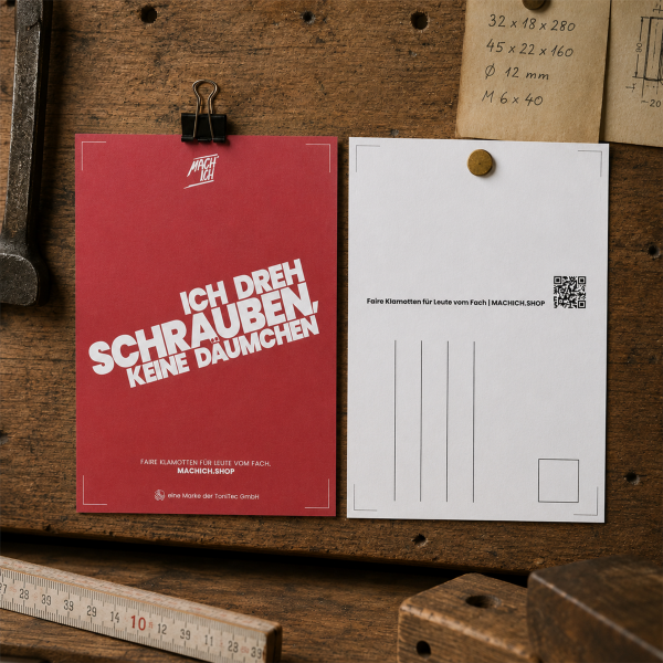 MACH ICH® Postkarte – Ich dreh Schrauben, keine Däumchen pink
