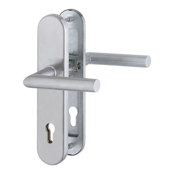 HOPPE Sicherheits-Drückergarnitur Amsterdam E1400Z/3331/3310 Langschild oval 12mm ES 1 ohne ZA PZ 92mm VK 10mm TS 67-72mm edelstahl matt