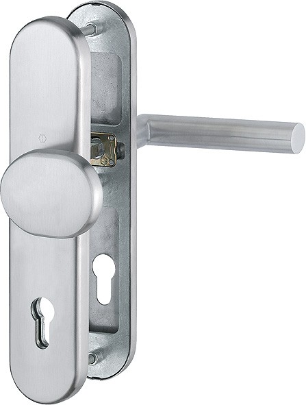 HOPPE Sicherheits-Wechselgarnitur Amsterdam E86G/3331/3310/1400Z Langschild oval 12mm ES 1 ohne ZA PZ 92mm VK 10mm TS 67-72mm edelstahl matt