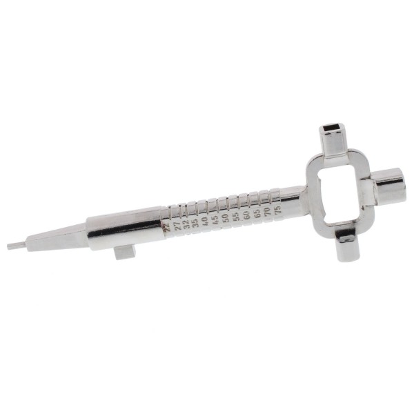 ToniTec® Architektenschlüssel Bauschlüssel multifunktional vernickelt, Universal-Schlüssel mit Messskala für Zylinderlängen, lange Ausführung