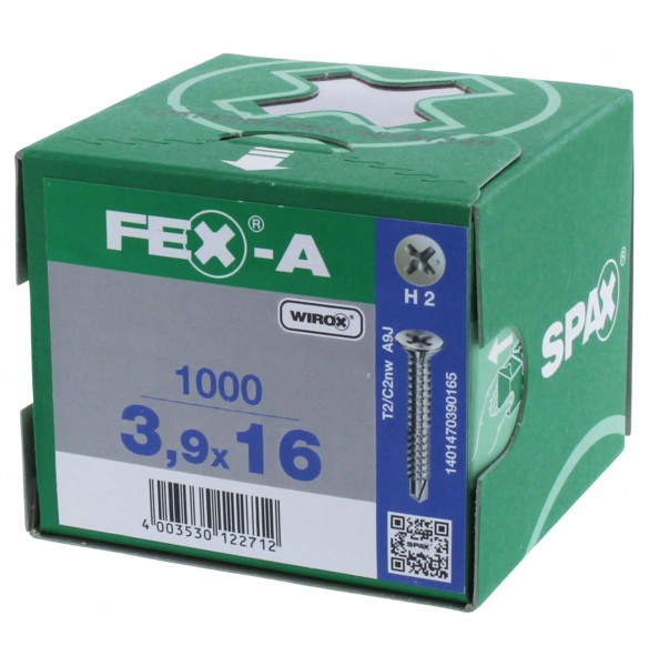 SPAX FEX A Kreuzschlitzschrauben Senkkopf 3,9x16 H2 mit Bohrspitze WIROX 1000 Stück