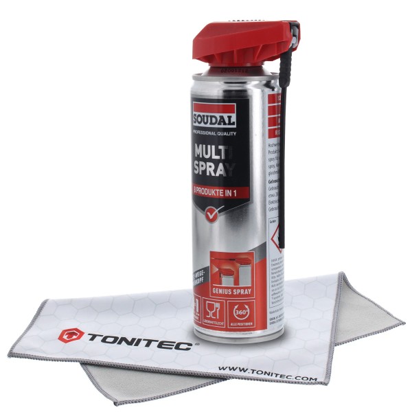 SOUDAL Multi-Spray Genius mit 2-Wege-Sprühkopf 300 ml inkl. ToniTec® Universal-Microfasertuch 30x30 mm