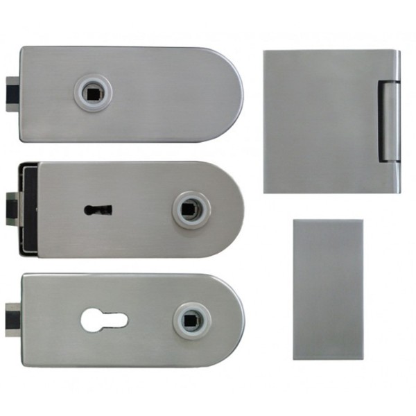 ToniTec® Glastürbeschlag 3 tlg. Bänder Edelstahl ohneTürdrücker mit Flüsterfalle Modell Karim